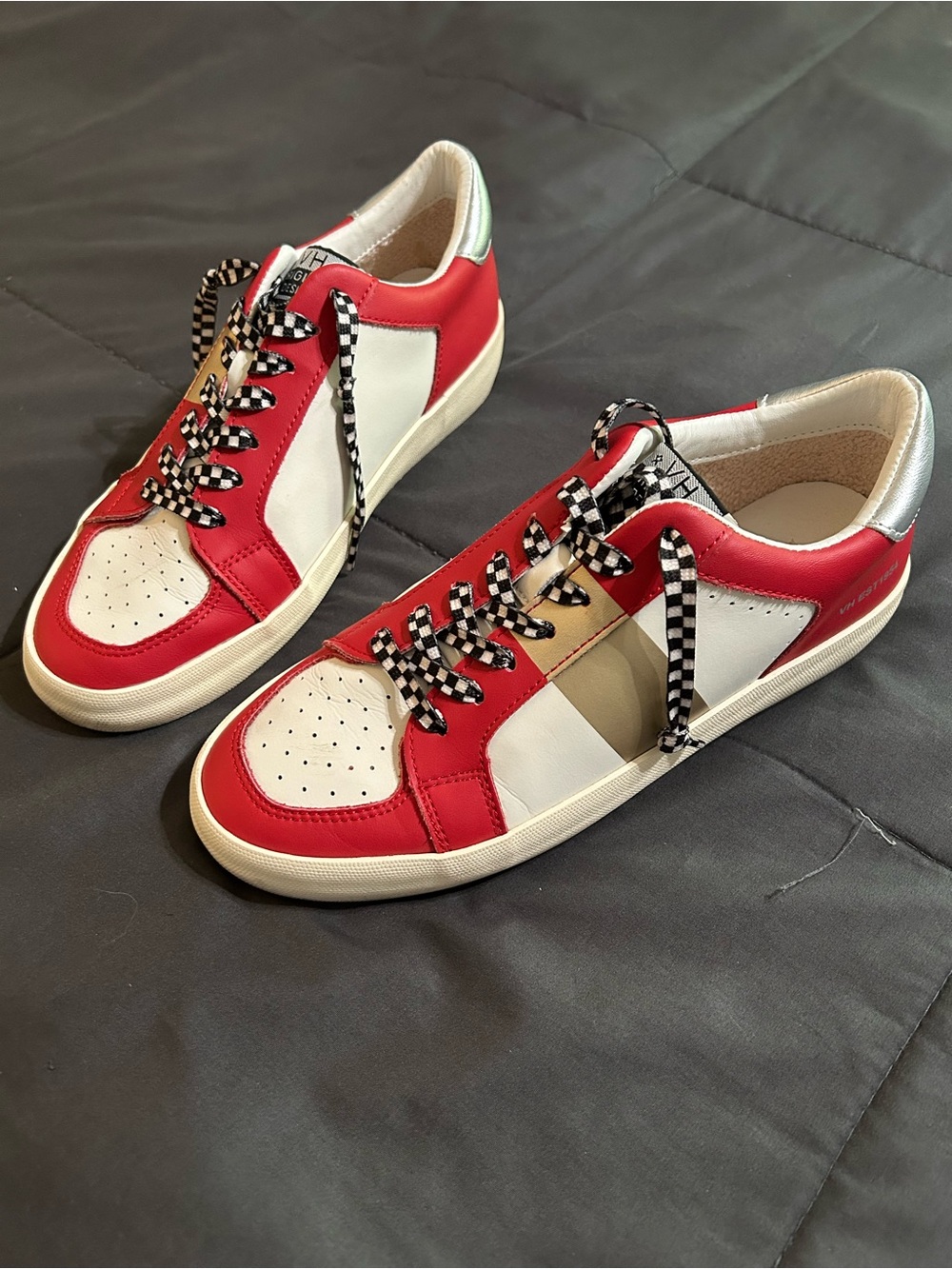 Vintage Havana Red White Sneakers with Silver Heel